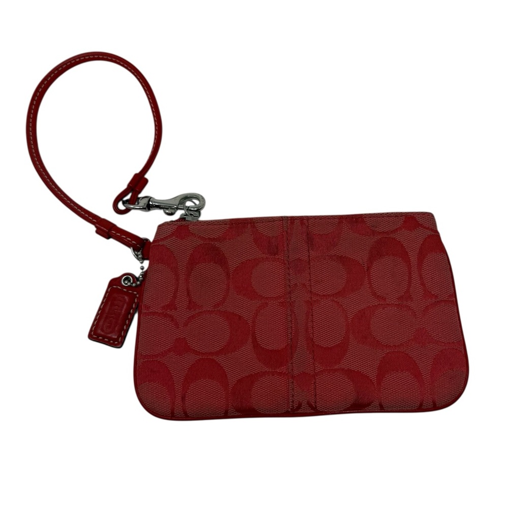 Coach Y2K Signature C Red Logo Canvas Wristlet with Red Leather Trim